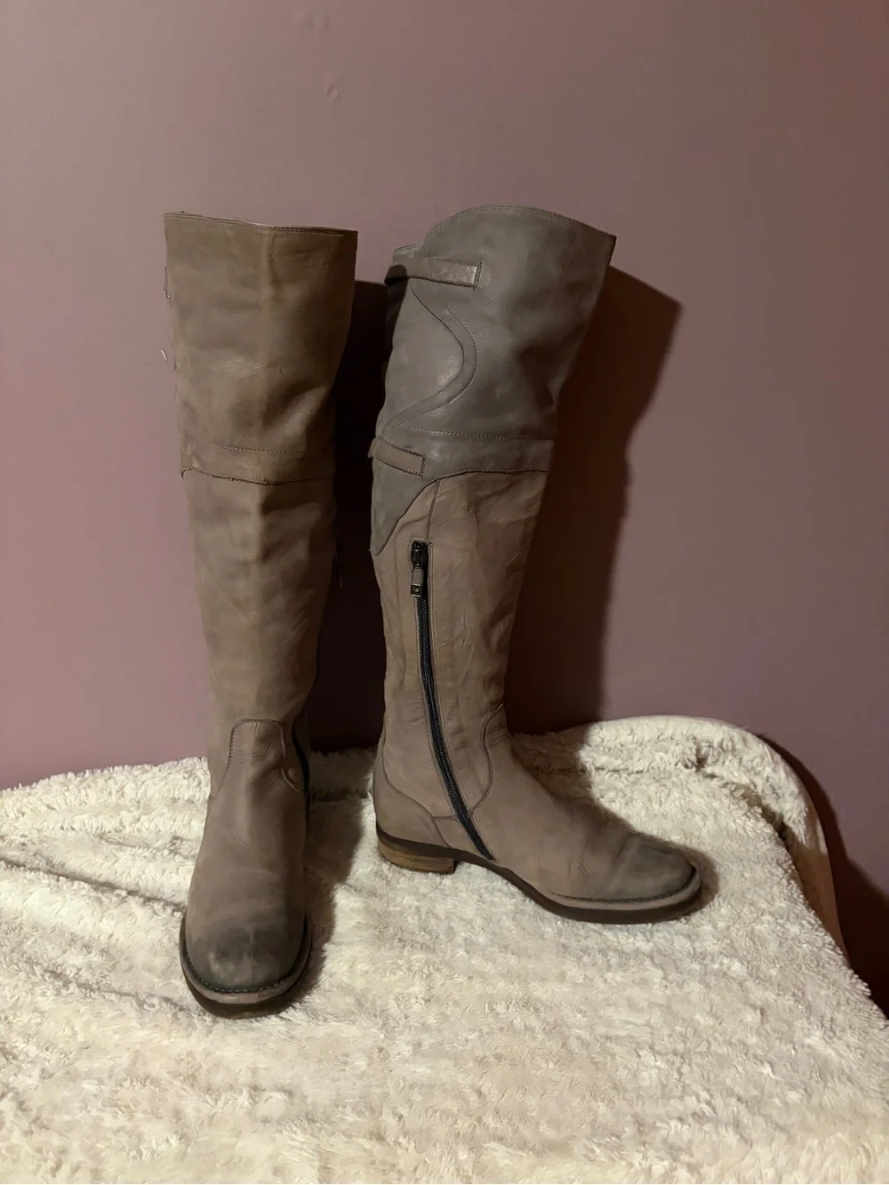 Alberto Fermani Taupe-Brown Over-the-Knee Leather Boots with Buckle Straps